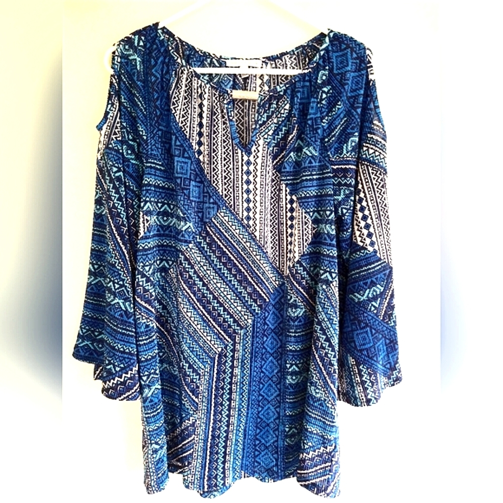 NOTATIONS MULTI-COLOR CRINKLE STRETCHY 3/4 SLEEVE TOP SIZE L - NWT